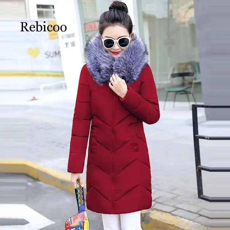 

Fake Fur Collar Winter Female Jacket New 2019 Fashion Coat Women Winter Coat Slim Women Parka Warm Hooded Winter Jacket Women