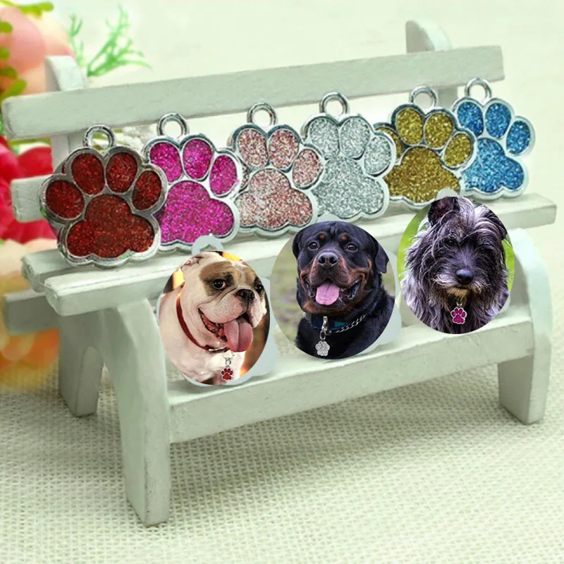 

Cute Paw Dog ID Tag Pet Pendant Decor Lovely Pet Jewelry Popular Glitter Cat Collar Charm Puppy Necklace Pendant Pet Accessories