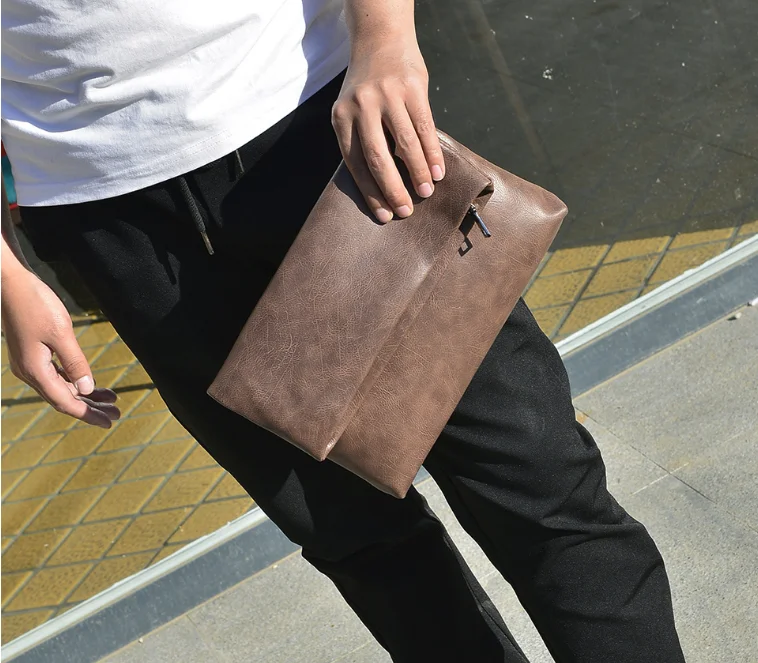 Простой модный мужской маленький портфель шикарная Сумка-конверт из мягкой кожи