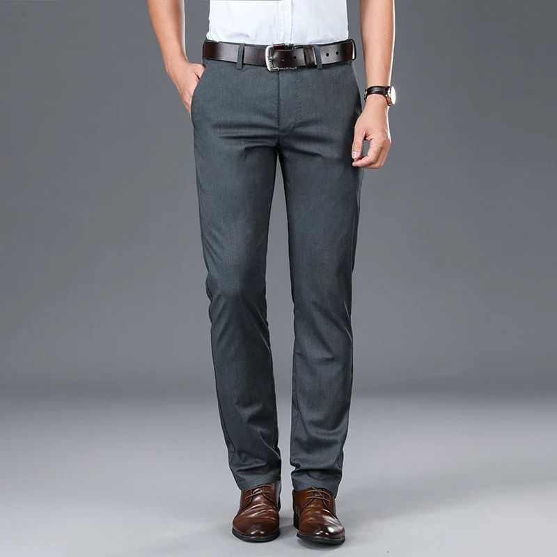 

NIGRITY 2020 New 4 color straight casual pants men's new business Tencel slim trousers men's black khaki large size 42