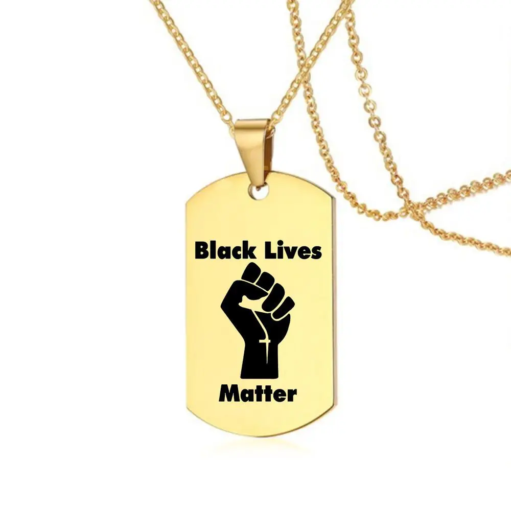 Черное ожерелье LIVES MATTER Золотой щит военный бренд Protest из нержавеющей стали кулак