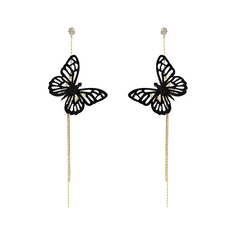

LOVOACC Vintage Black Color Butterfly Tassel Earrings for Women Hollow Simulation Wing Drop Dangle Earrings Wedding Jewelry