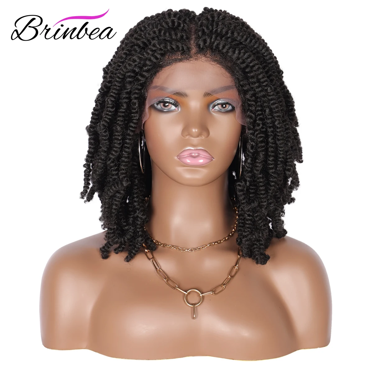 

Brinbea 12 Inches 4x4 Lace Front Wigs Synthetic Knotless Braided Short Black Hair Bob Passion Twist Braids Wig for Black Women