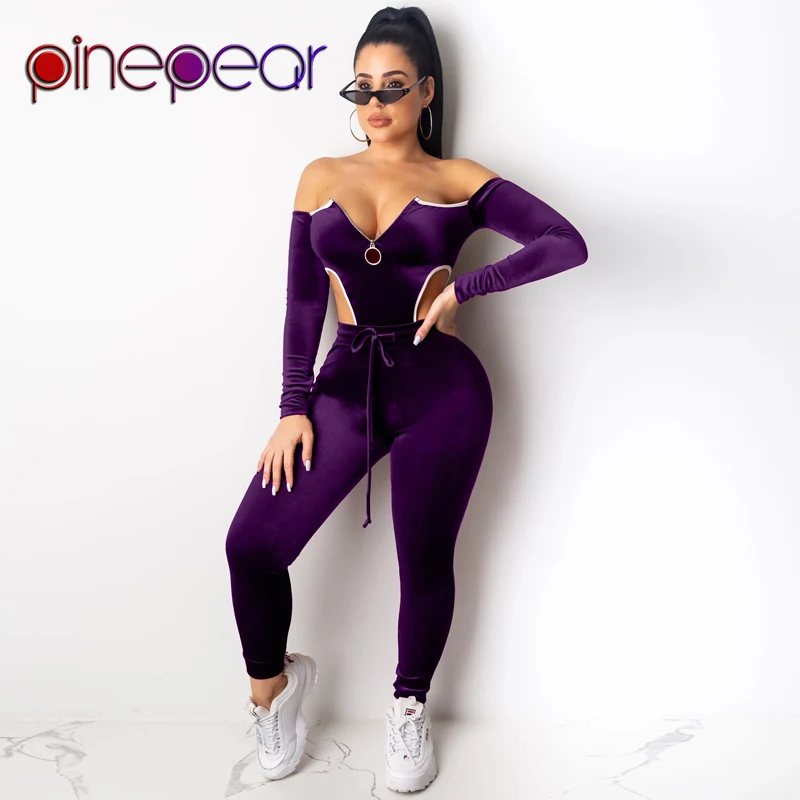 Женское велюровое боди на молнии и штаны комплект из 2 предметов|Наборы для