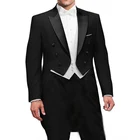 Костюм мужской свадебный из трех предметов, двубортный пиджак для жениха и джентльмена, модная куртка с белыми брюками, черный цвет