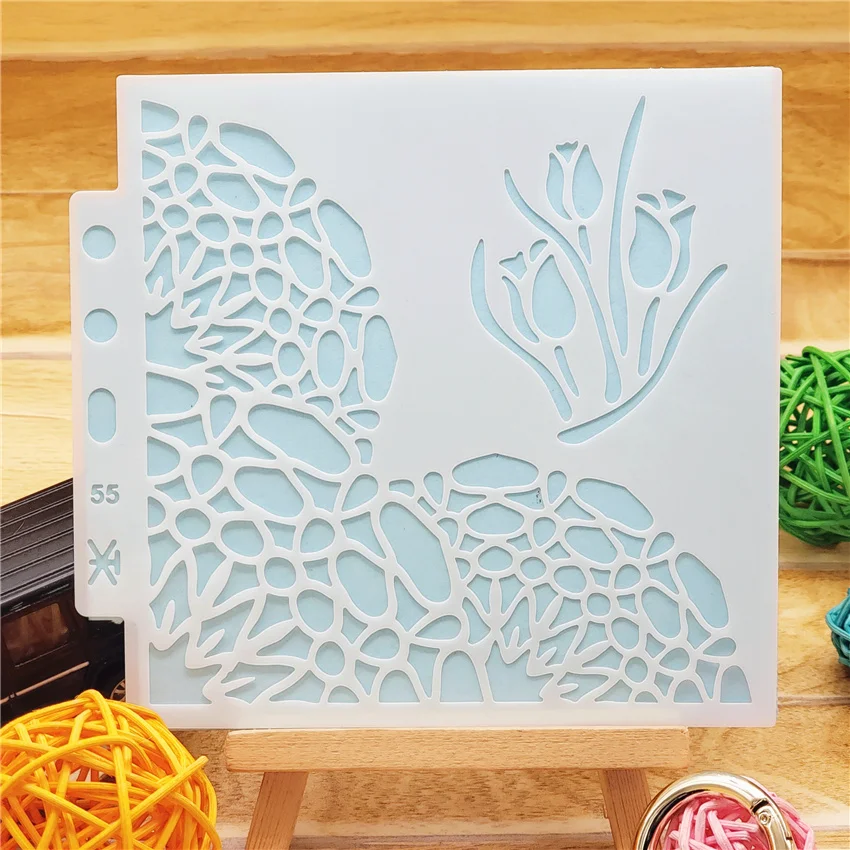 13x14cm Flowerbeds Scrapbook Stencils Spray Plastic Mold Shield DIY Cake Hollow Embellishment Printing Lace Ruler Valentine | Дом и сад