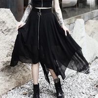 gothic darkness lady skirt casual loose streetwear skirts summer mesh irregular women skirts pentagram zipper black punk skirts