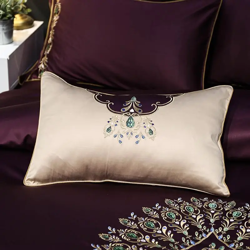 

42 4/7pcs Purple Egyptian cotton satin Bedding Set queen king size bed set Bedsheets linen Europe embroidery Duvet cover set