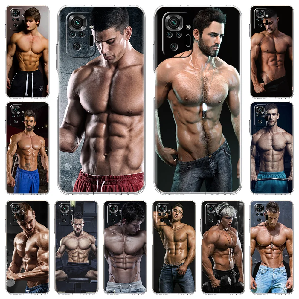 

Sexy muscular man Phone Case For Xiaomi Poco X3 NFC M3 F3 Capa Redmi Note 10 9S 9 8 Pro 7 8T 9C 9A 8A K40 Silicone Clear Cover