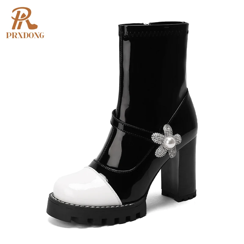 

Женские ботинки на высоком каблуке, ботильоны на платформе, на молнии, с круглым носком, разноцветные, 2021, размера плюс