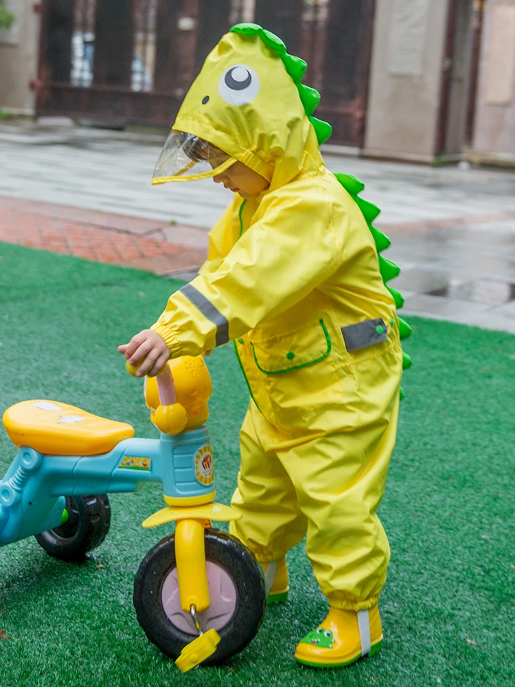 Children Raincoat Hooded Waterproof Yellow Kids Hiking Impermeable Outdoor Pocket Rain Jumpsuit Reusable MM60YY |