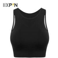 women dance costume tank tops sleeveless mesh spliced back low impact padded yoga sport bra crop tops workout fitness dancewear