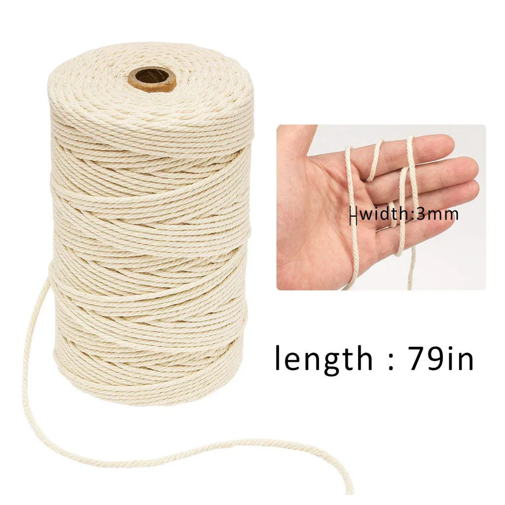 

3mm x 100m Cotton Rope Multi-purpose Creative Diy Cotton Rope Strands Twisted Macrame Cotton Cord for Wall Hanging Crafts
