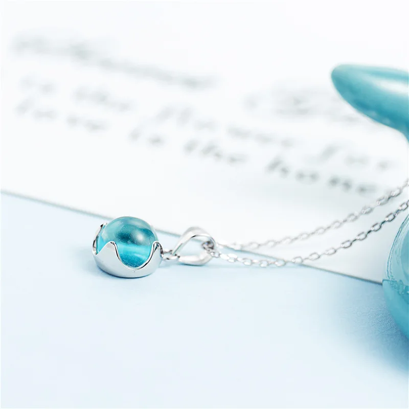 Ожерелье женское из серебра 100% пробы с голубым кристаллом | Украшения и