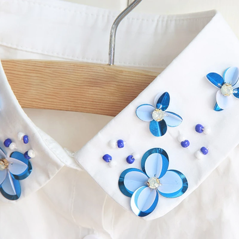 

Detachable Half Shirt Blouse Handmade Beading Sequins Floral Lapel Fake Collar M5TE