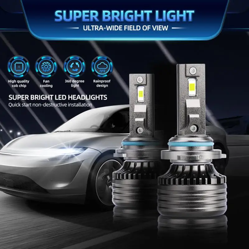 

1 Pair P5-LED Car Headlights 12000LM 70W 360° Beam Angle Headlight Bulbs Lamp 9006 9005 H7 H8 H9 H11 6000K White Auto Headlamps