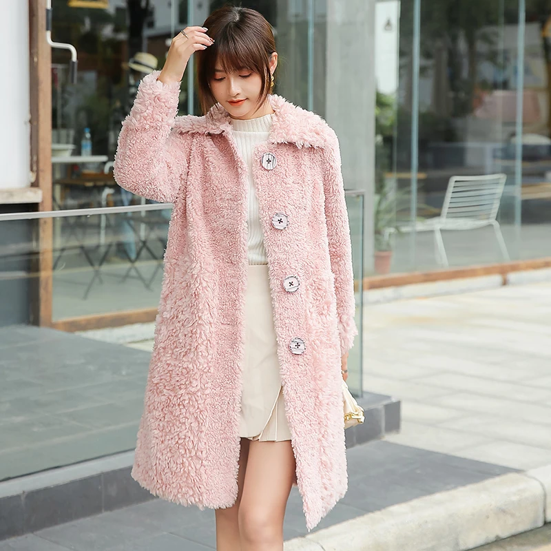 Woman 2022 Winter New Genuine Fur Sheepskin Coats Ladies Long Casual Wool Outwear Female Thick Warm Sheep Shearing Jacket X725
