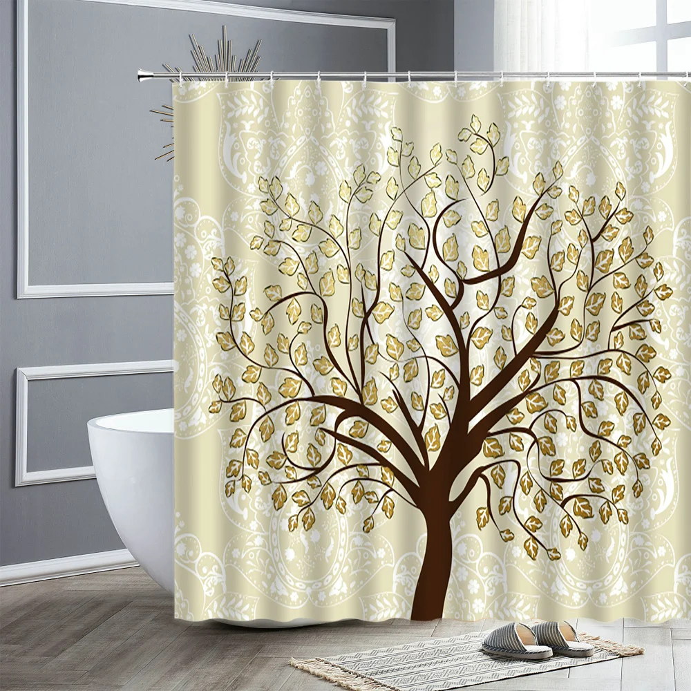 

Chinese Style Shower Curtain Flower Bird Tree Ink Painting Printing Fabric Bathroom Decor Bathtub Partition Hanging Curtains Set
