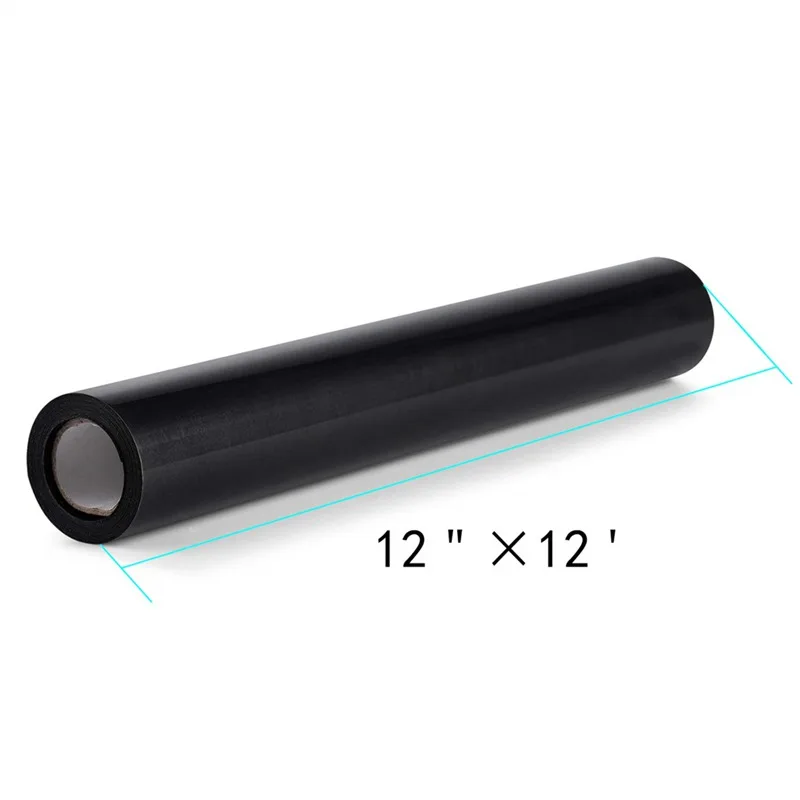 Черный 12 дюймов X 12 футов DIY теплопередача виниловая надпись C пленка для резки травяного железа на тепловом прессе дизайн для футболок Глянцевая Тепловая пленка - Цвет: Черный