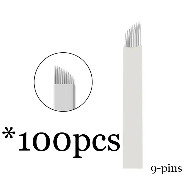 100pcs9CF 0,18 мм 7 9 11 12 14 U форма Перманентный макияж бровей flex иглы татуировки лезвия для 3D микроблейдинга Ламина лезвие Agulhas Tebori - Габаритные размеры: 100pcs9CF