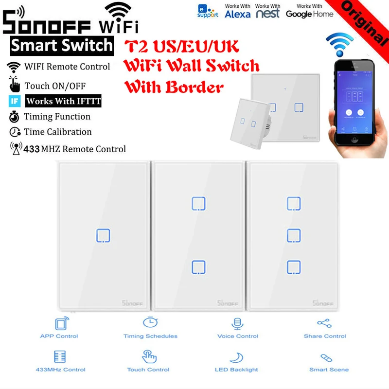 Интеллектуальный выключатель света SONOFF T2 US/UK/EU TX умный дом Wi Fi Сенсорный