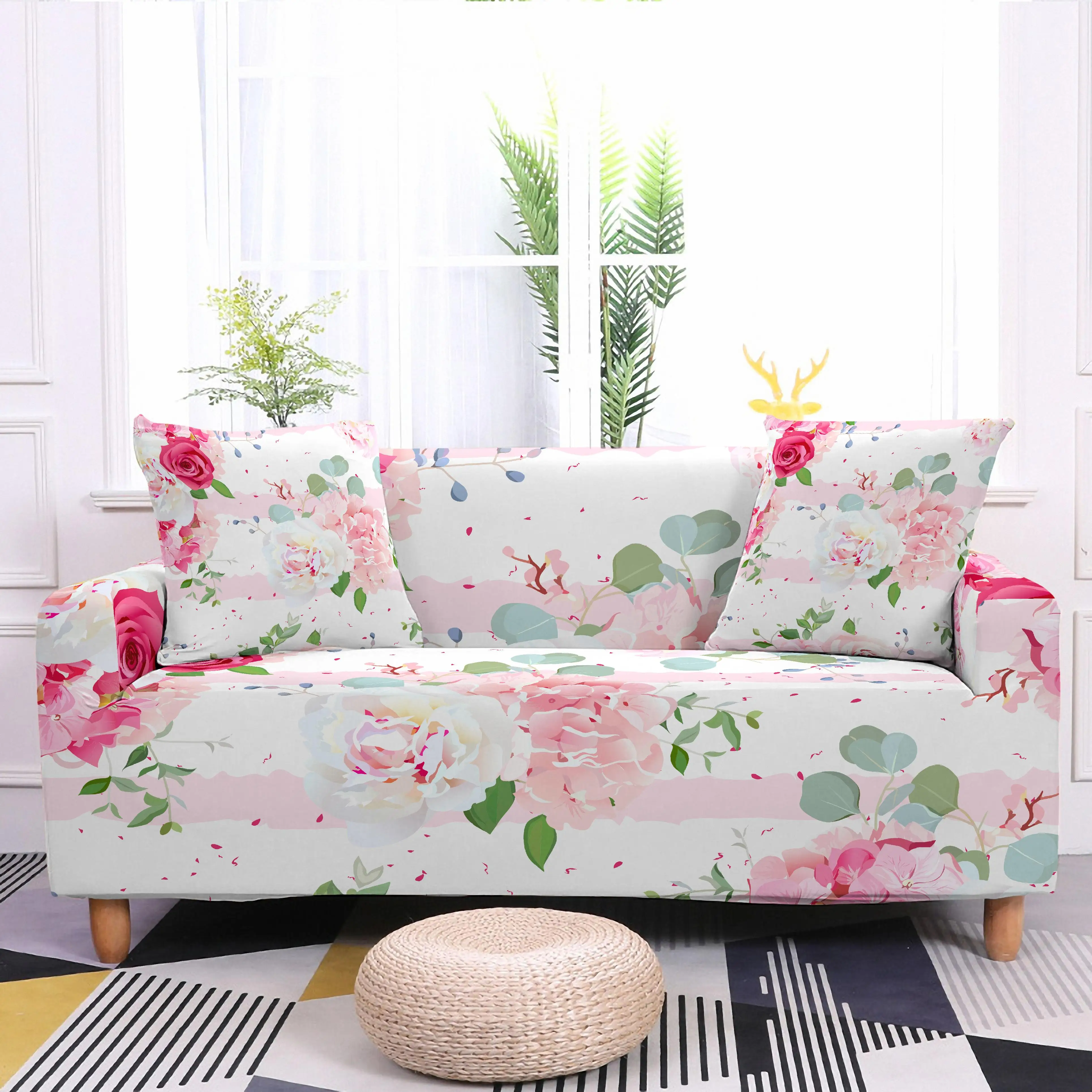 Чехол для дивана с цветочным узором Эластичный полноразмерный чехол гостиной L