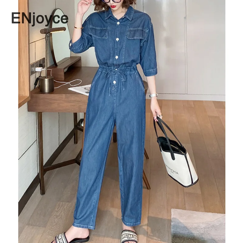 2021 Spring Summer Denim Blue Jumpsuit Women Korean Style Fashion Loose Jumpsuits Female Casual Overalls Romper Bodysuit Clothes