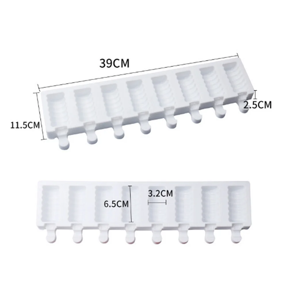 

Silicone 8-Cavity Striped Molds Ice Cream Mould Ice Candy Lolly Making Tools Tray Kitchen Gadget 38.5x11.2x2.4cm