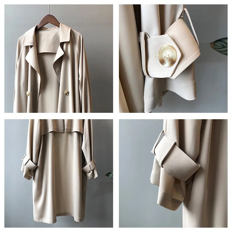 

Spring Trench Coat For Women New 2020 Turn-down Collar Double Breasted Ladies Trench Solid Loose Long Casual Women Trench