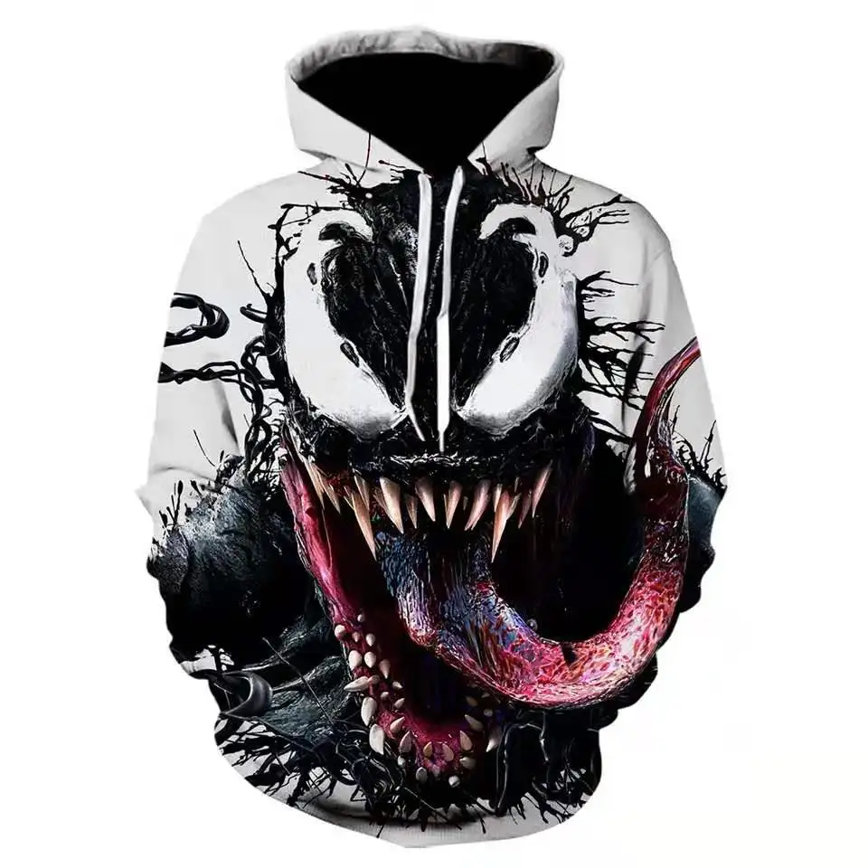 

Newly launched white 3D Venom Hoodie Hot Movie Skull Print Men's Fall Pullover Harajuku Street Men's Pullover