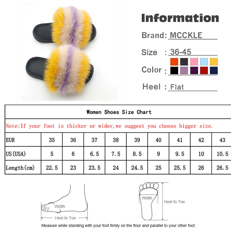 

Furry Genuine Fur Shoes Women Flat Slippers Fluffy Cute Ladies Slides Plush Flip Flops Colorful Female Plus Size 36-45