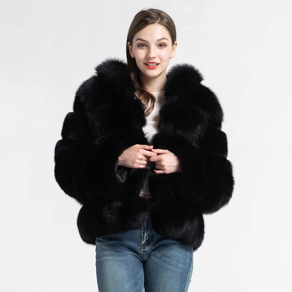 Jancoco Max Женские пальто с натуральным лисьим мехом и капюшоном модный стиль Меховая куртка высокого качества Зимняя теплая S7254