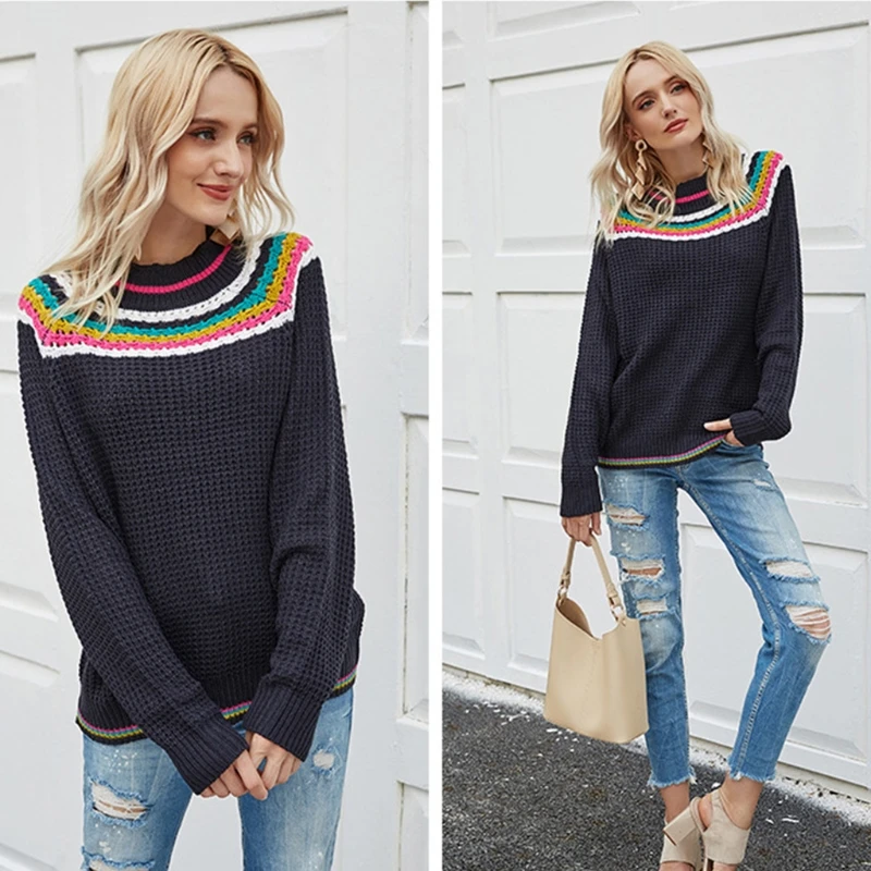 Женская обувь на не сужающемся книзу массивном вязаный свитер в этническом стиле