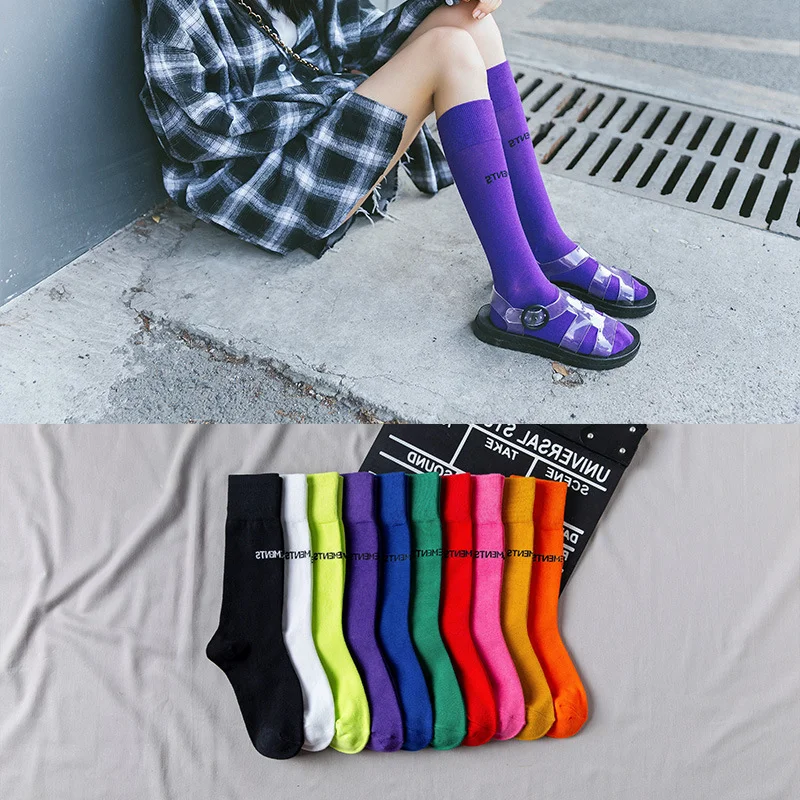 

Носки женские для скейтборда, милые хлопковые средней длины с надписью карамельных цветов, модные в Западном уличном стиле, в стиле Харадзю...