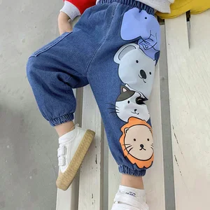 Imported 2021 New Spring Autumn Lovely Animals Kids Jeans Elastic Waist 2-6 Years Old Boys Girls Denim Trouse