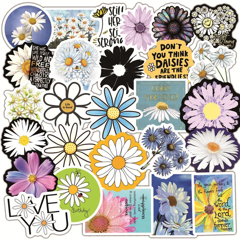 

10/30/50Pcs Vsco Small Fresh Daisies Stickers for Kid Waterproof Skateboard Luggage Motorcycle Notebook Decal Stationery Sticker