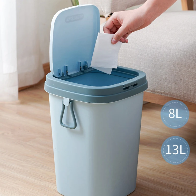 

Nordic Garbage Bin Plastic Press-Type Trash Bin with Lids Bathroom Kitchen Household Recycling Paper Waste Bin Home Organizer