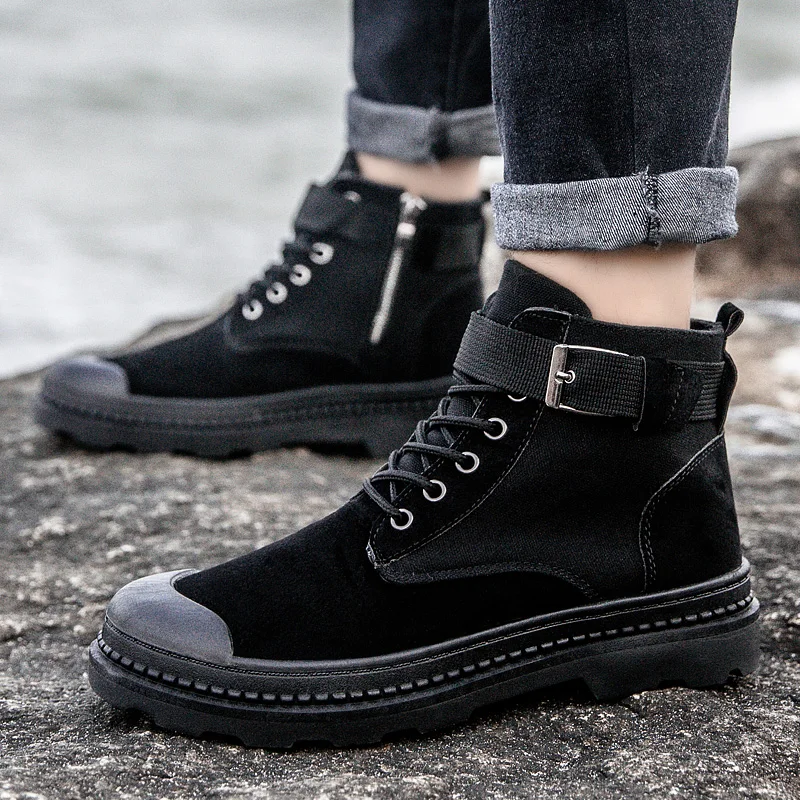 Мужские зимние ботинки Martens черная повседневная обувь из искусственной кожи на