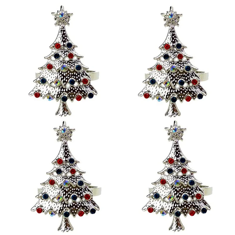 

Christmas Tree Napkin Rings Set of 4 Napkin Holder for Holiday,Wedding,Thanksgiving, Birthday and Party Dinner Table Dec