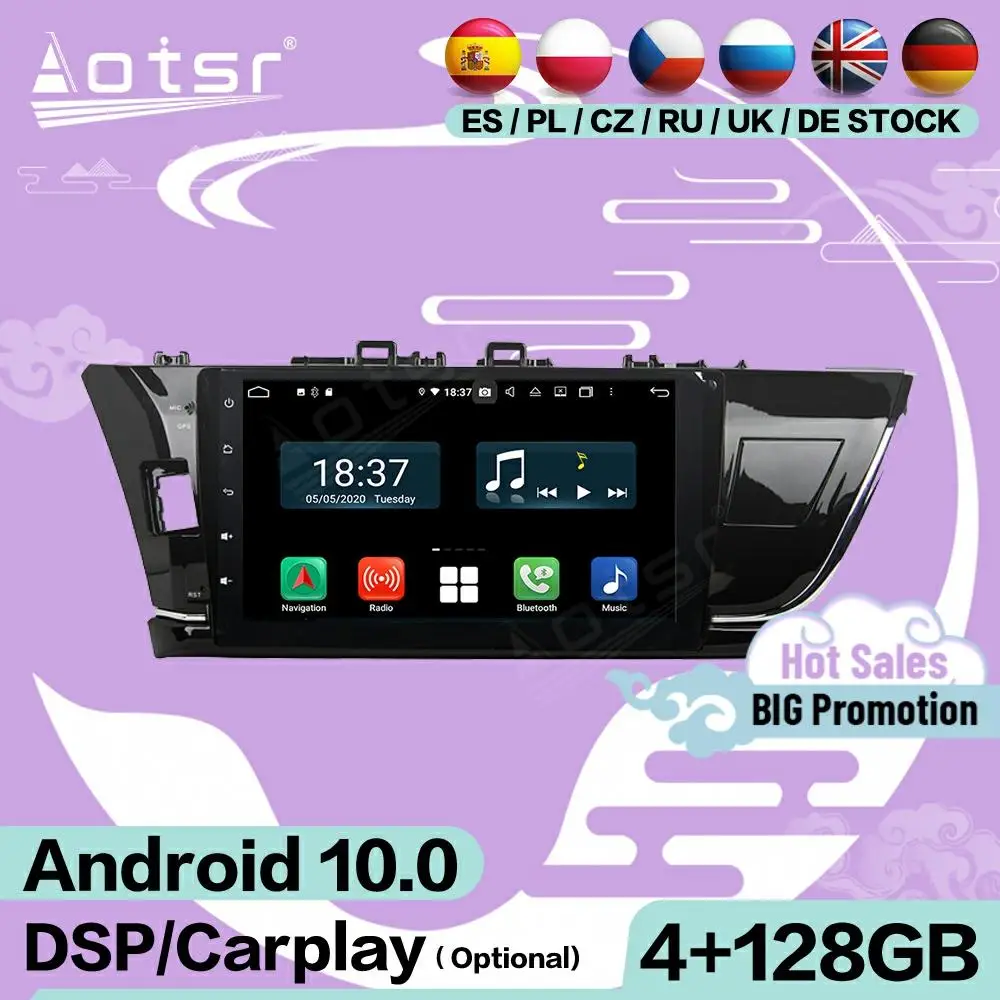 

128G Carplay Screen Multimedia Stereo Android Player For Toyota Corolla 2014 2015 GPS Navi Video Audio Radio Receiver Head Unit