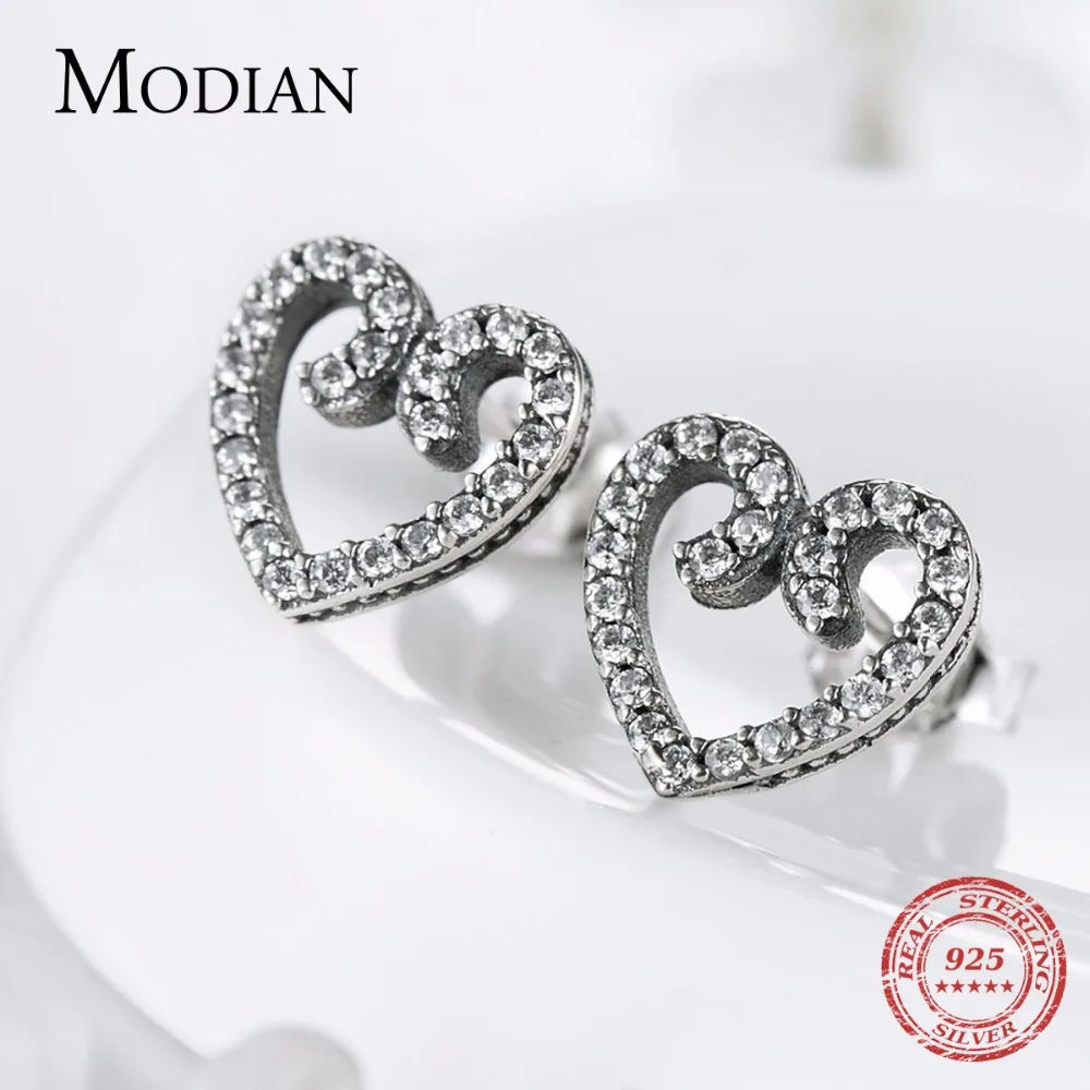 Modian 2021 Новинка в винтажном стиле Сверкающие сердца кубического циркония серьги