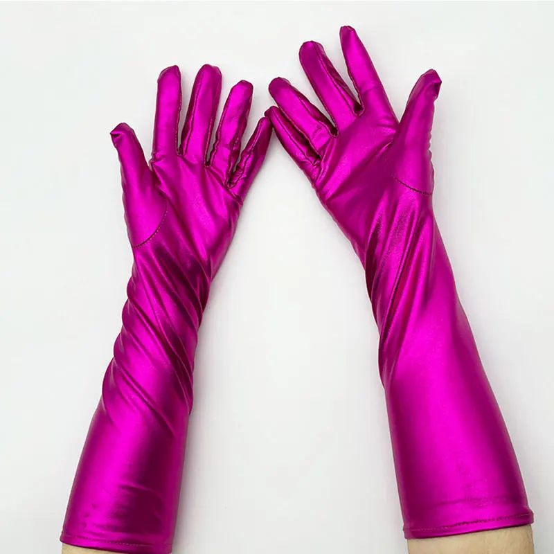 

1Pair Nightclub Dance Party Gloves Cool Fashion Sexy 40cm Long Mirror Bright Patent Leather Stretch Tight Gloves Christmas Decor
