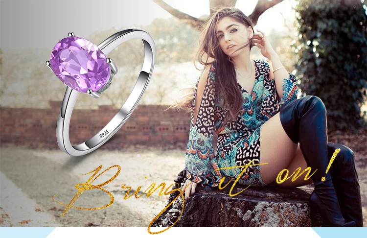 Jewelrypalace Овальный 1.1ct Природные Фиолетовый аметист камень пасьянс кольцо Твердые стерлингового серебра 925 Для женщин Мода Красивые ювелирные изделия