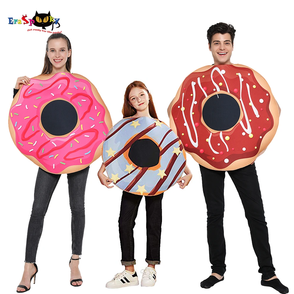 Fantasia de Halloween Traje para Mulheres Roupas para Família Apagável Cosplay Pooky Donut Doce Comida Engraçada Adultas Donuts Vestido Infantil