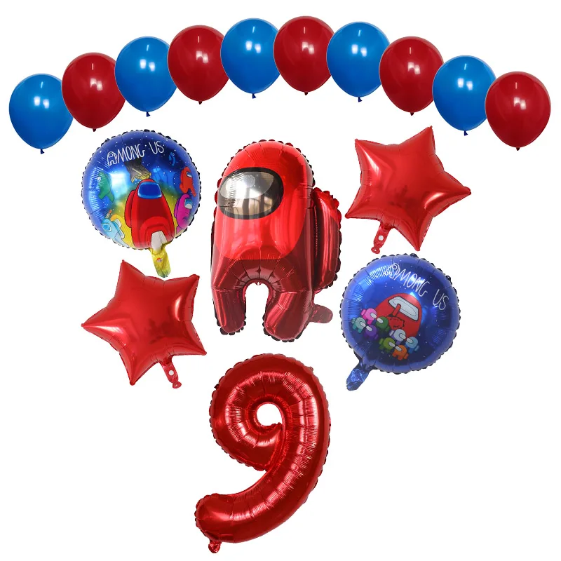 

16pcs Red Blue Among Us Foil Balloons Set 30inch Number Globos Happy Birthday Party Video Game Theme Party Decorations Kids Toys