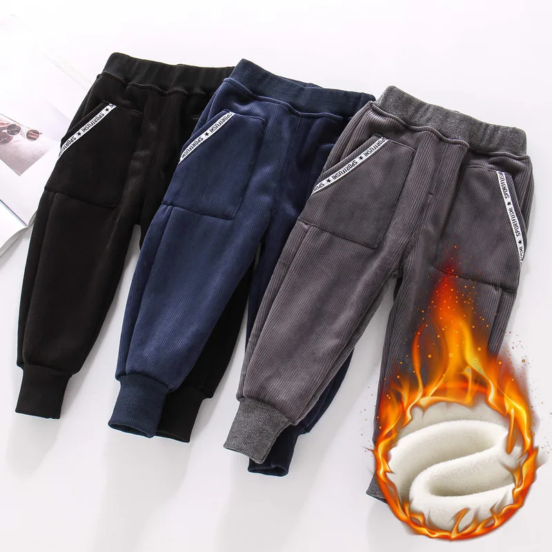 

Осень-зима 2020, штаны со средней талией для мальчиков, универсальные спортивные штаны повседневные детские штаны с подкладкой теплая хлопко...