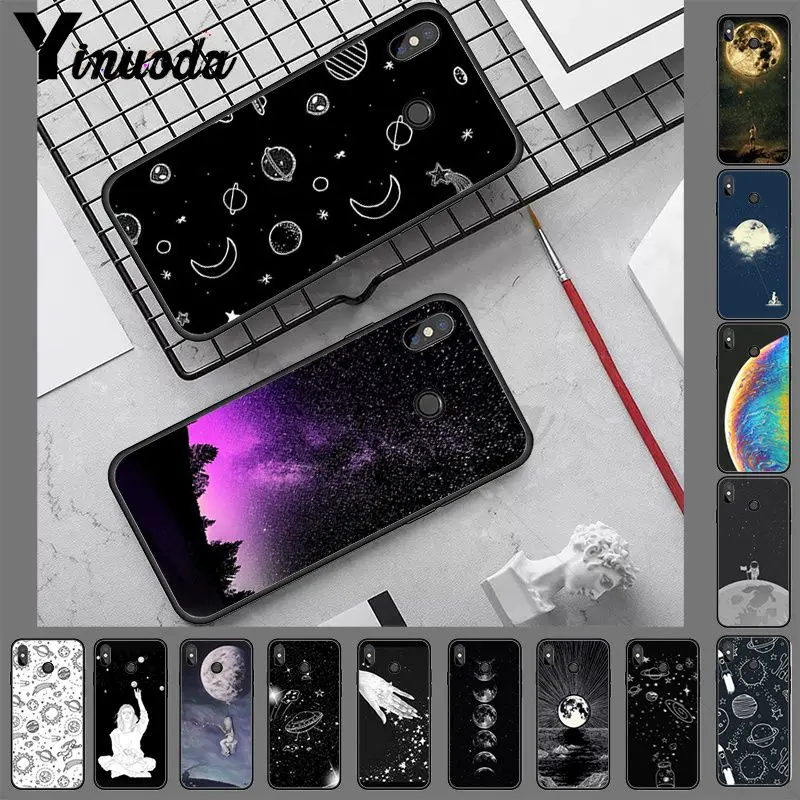 Чехол для телефона sky Space planet черно белый чехол с изображением Солнца и Луны redmi Note