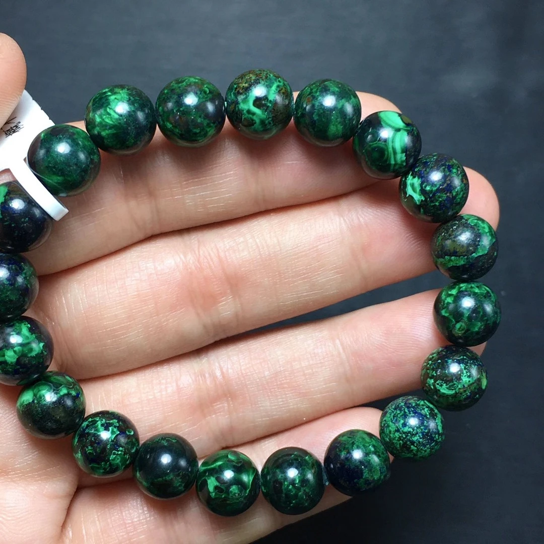 

Genuine Natural Malachite Azurite Strong Power Green Bracelet 10mm Round Beads Woman Men Azurite Bracelet AAAAAA