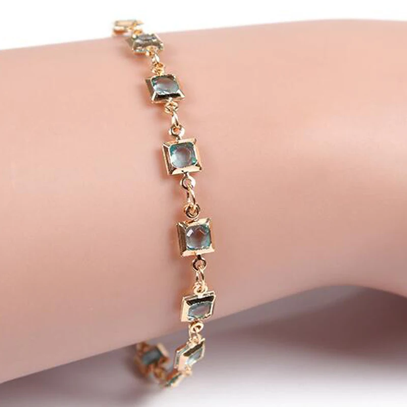 Роскошный синий кристалл браслет серебряный горный хрусталь Шарм женские