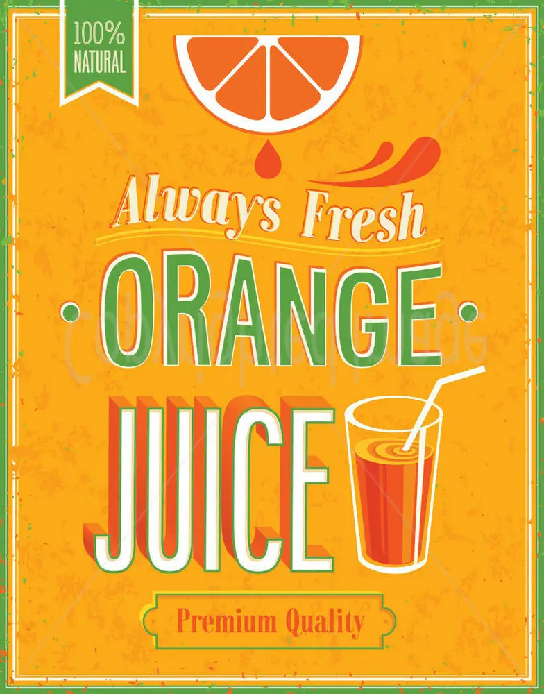 

100 % FRESH ORANGE JUICE LARGE METAL TIN SIGN POSTER RETRO PLAQUE VINTAGE
